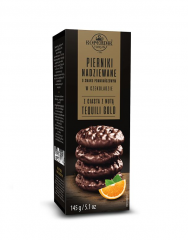 PIERNIKI W CZEKOLADZIE Z NADZIENIEM O SMAKU POMARAŃCZOWYM Z CIASTA LEŻAKUJĄCEGO W TEQUILI GOLD 145G